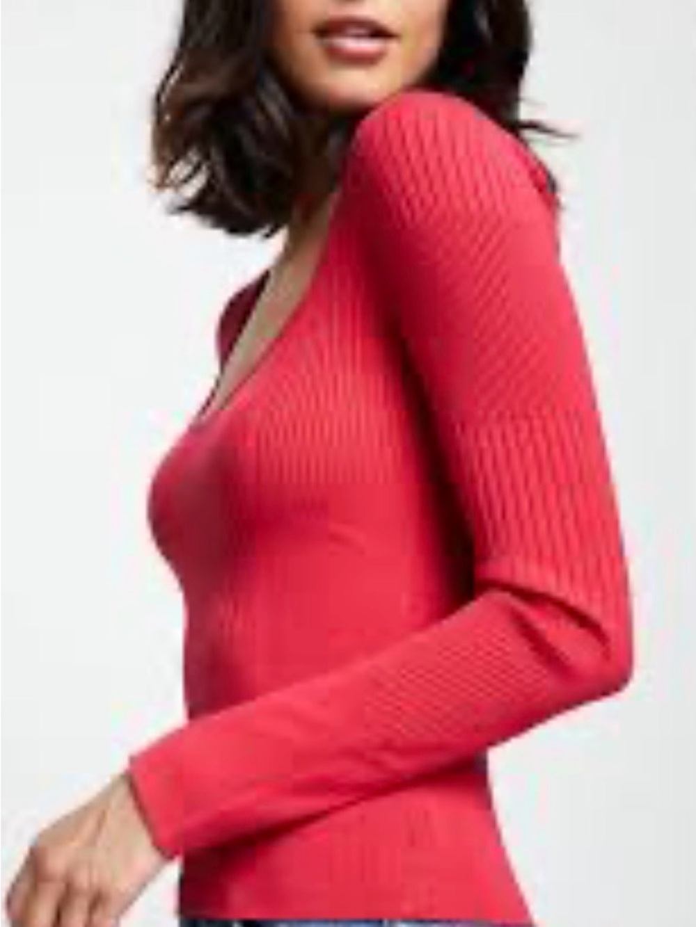 Bailey 44 Ribbed Scoop-Neck Long Sleeve Top - Red